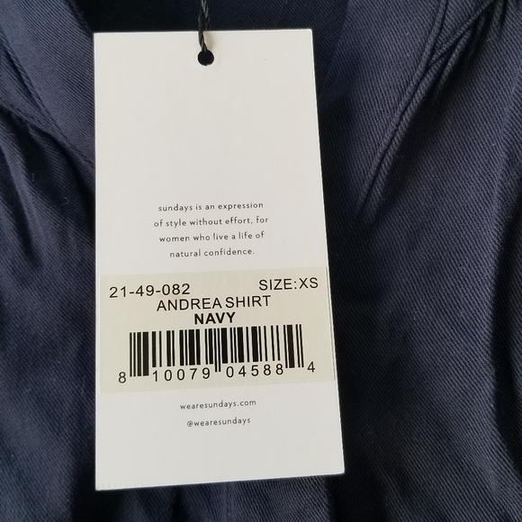 Sundays Andrea Long Sleeve Twill Top In Navy Size XS - Picture 4 of 13